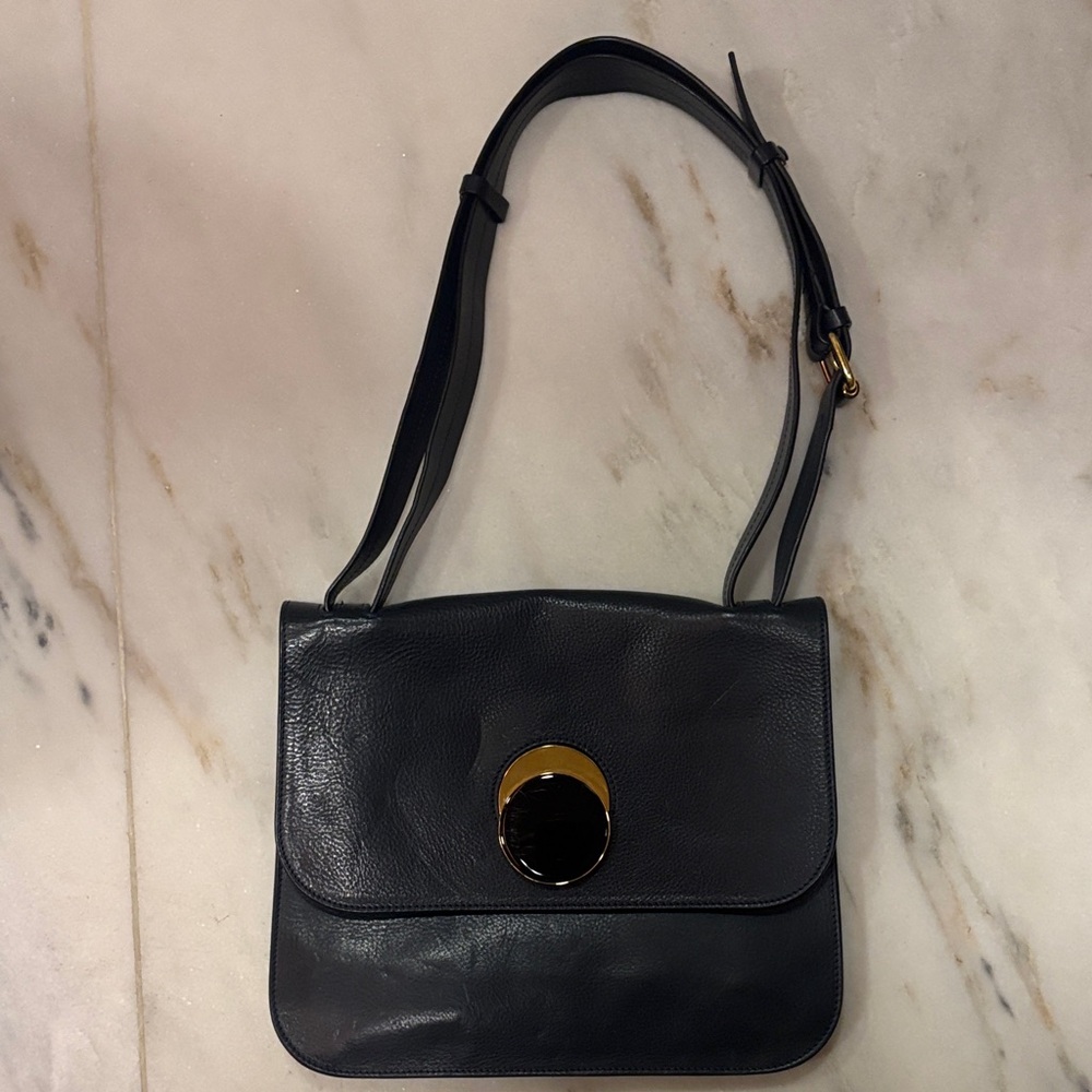 Vintage Marni Navy Blue Shoulder Bag with Gold Accent